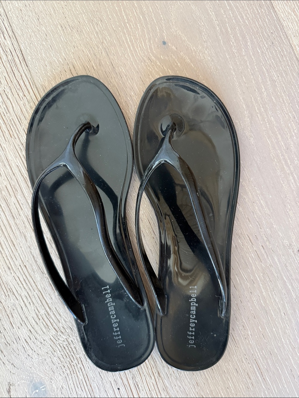 Jeffrey Campbell Black Glossy Jelly Thong Sandals